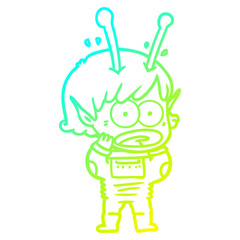 cold gradient line drawing cartoon shocked alien girl