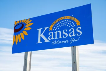 Fotobehang Welcome to Kansas highway sign © Michael Flippo