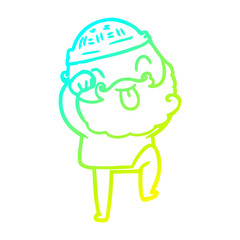 cold gradient line drawing man with beard sticking out tongue