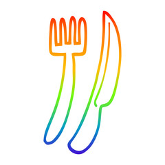 rainbow gradient line drawing cartoon gold cutlery set