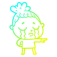 cold gradient line drawing cartoon crying woman