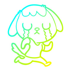 cold gradient line drawing cute cartoon dog crying