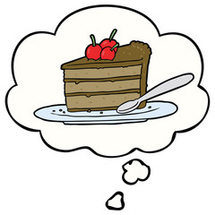 cartoon chocolate cake and thought bubble