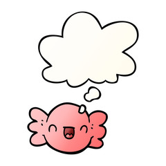 cartoon wrapped candy and thought bubble in smooth gradient style