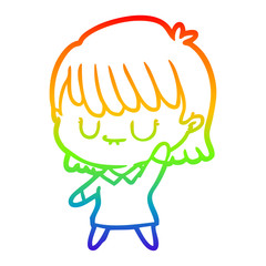 rainbow gradient line drawing cartoon woman