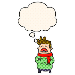 cartoon obnoxious man and thought bubble in comic book style