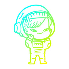 cold gradient line drawing cartoon astronaut woman