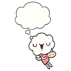 cute cartoon cloud head creature and thought bubble