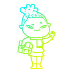 cold gradient line drawing cartoon woman