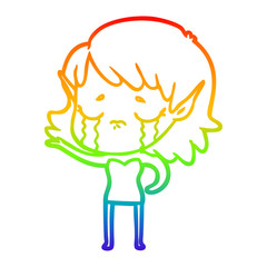 rainbow gradient line drawing cartoon crying elf girl