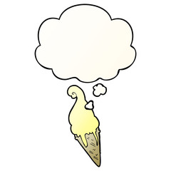 cartoon ice cream and thought bubble in smooth gradient style