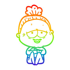 rainbow gradient line drawing cartoon happy old lady