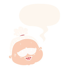 cartoon old lady and speech bubble in retro style