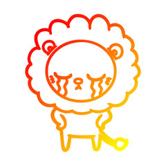 warm gradient line drawing crying cartoon lion