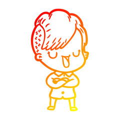 warm gradient line drawing cute cartoon girl with hipster haircut