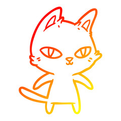warm gradient line drawing cartoon cat staring