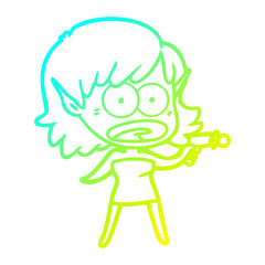 Fototapeta premium cold gradient line drawing cartoon shocked alien girl with ray gun