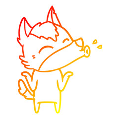 warm gradient line drawing howling wolf cartoon