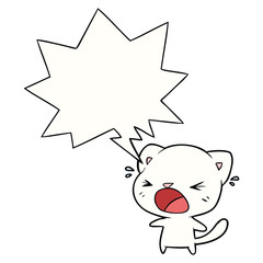 cute cartoon cat crying and speech bubble