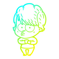 cold gradient line drawing cartoon woman