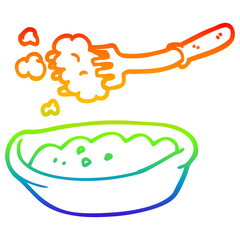 rainbow gradient line drawing cartoon bowl of food