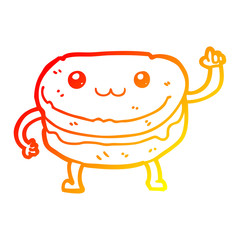 warm gradient line drawing cartoon waving cake character