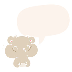 cartoon hamster and full cheek pouches and speech bubble in retro style
