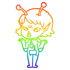 rainbow gradient line drawing pretty cartoon alien girl