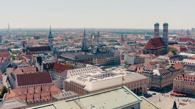 aerial footage of the inner city of Munich, Bavaria, Germany