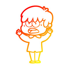 warm gradient line drawing worried cartoon boy