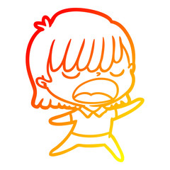 warm gradient line drawing cartoon woman talking loudly