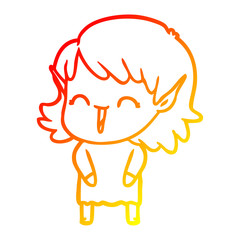 warm gradient line drawing cartoon elf girl