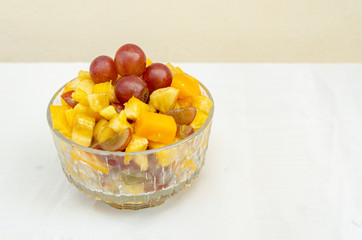 Fruit Dish Of Grapes, Banana, and Mango