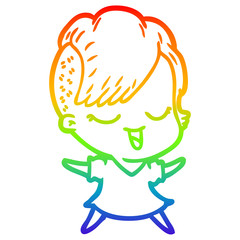 rainbow gradient line drawing happy cartoon girl
