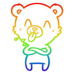 rainbow gradient line drawing rude cartoon polar bear sticking out tongue