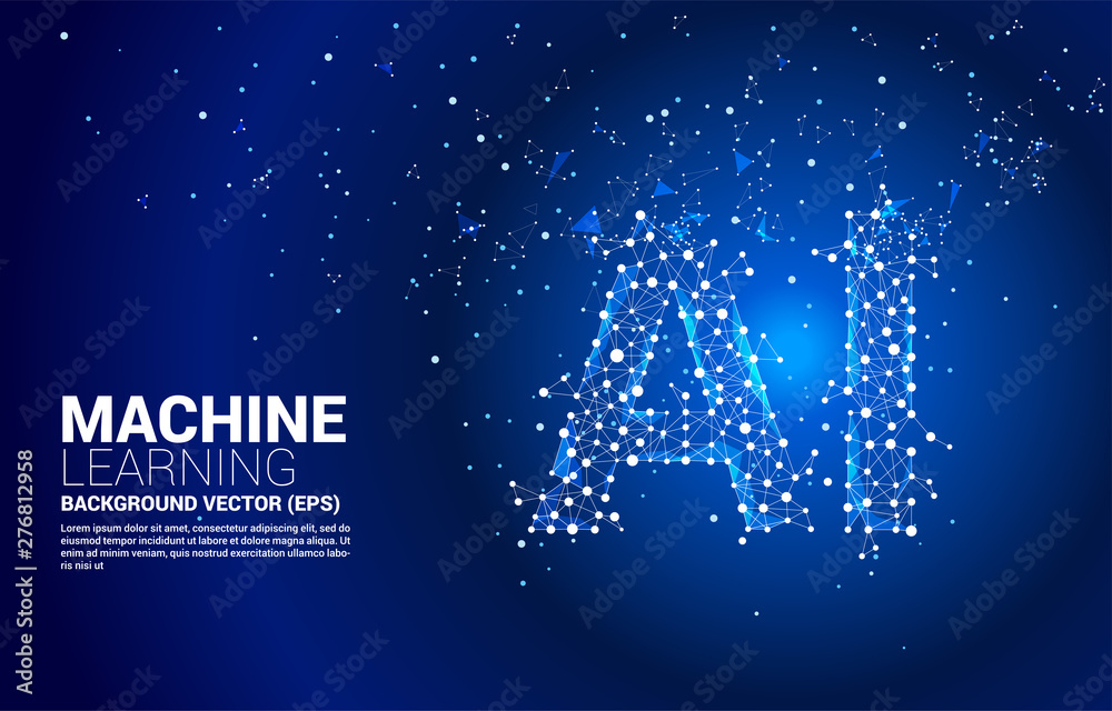 Poster Vector Polygon dot connect line shaped AI. Concept for machine learning and artificial intelligence.