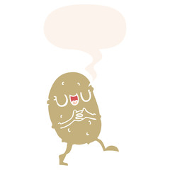 cartoon happy potato and speech bubble in retro style
