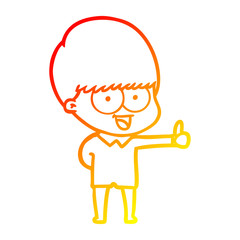 warm gradient line drawing happy cartoon boy