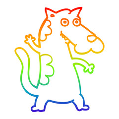 rainbow gradient line drawing cartoon dog waving
