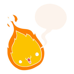 cute cartoon flame and speech bubble in retro style