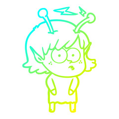 cold gradient line drawing cartoon alien girl