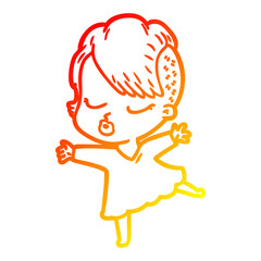 warm gradient line drawing cartoon pretty hipster girl