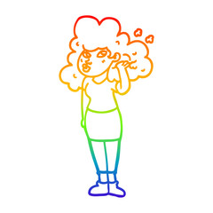 rainbow gradient line drawing cartoon girl playing with hair