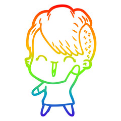 rainbow gradient line drawing cartoon happy hipster girl