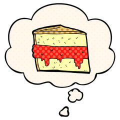cartoon cake and thought bubble in comic book style