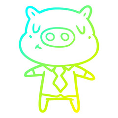 cold gradient line drawing cartoon content pig in shirt and tie