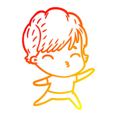 warm gradient line drawing cartoon woman thinking