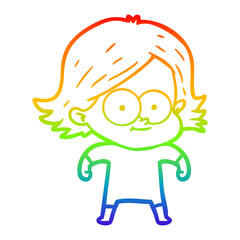 rainbow gradient line drawing happy cartoon girl