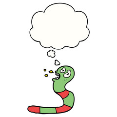 cartoon frightened worm and thought bubble