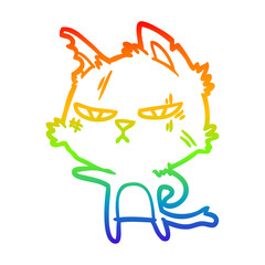 rainbow gradient line drawing tough cartoon cat pointing